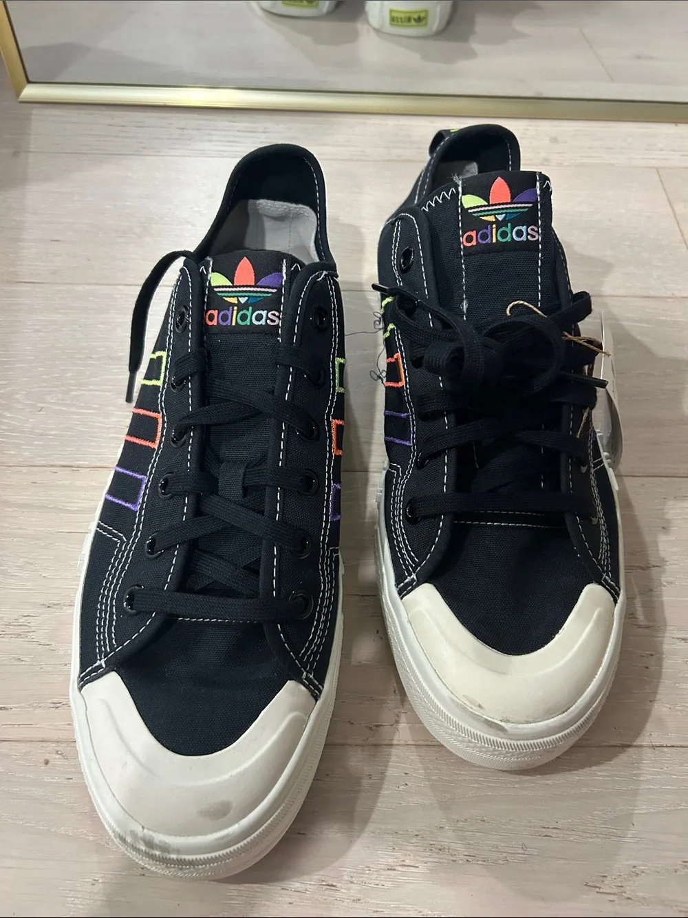 Adidas Originals Nizza Pride GX6391 Black Rainbow Canvas Sneakers Men’s 11